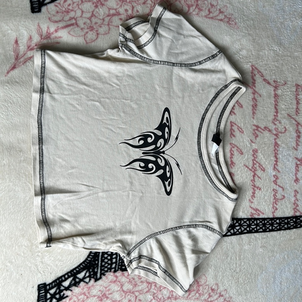 Nude butterfly graphic Crop top